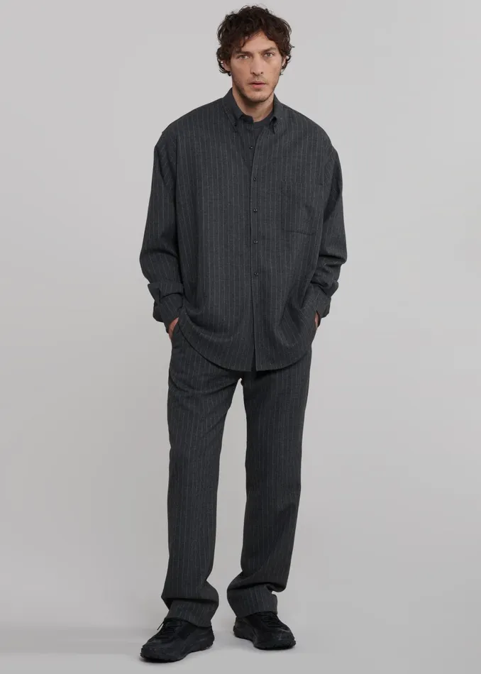 Men Mason Wool Trousers 8211 Dark GreyWhite Pinstripe The Frankie Shop Bottoms