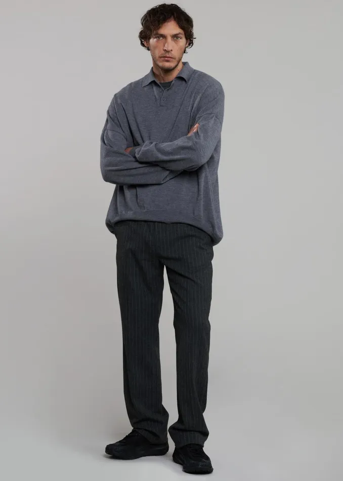 Men Mason Wool Trousers 8211 Dark GreyWhite Pinstripe The Frankie Shop Bottoms