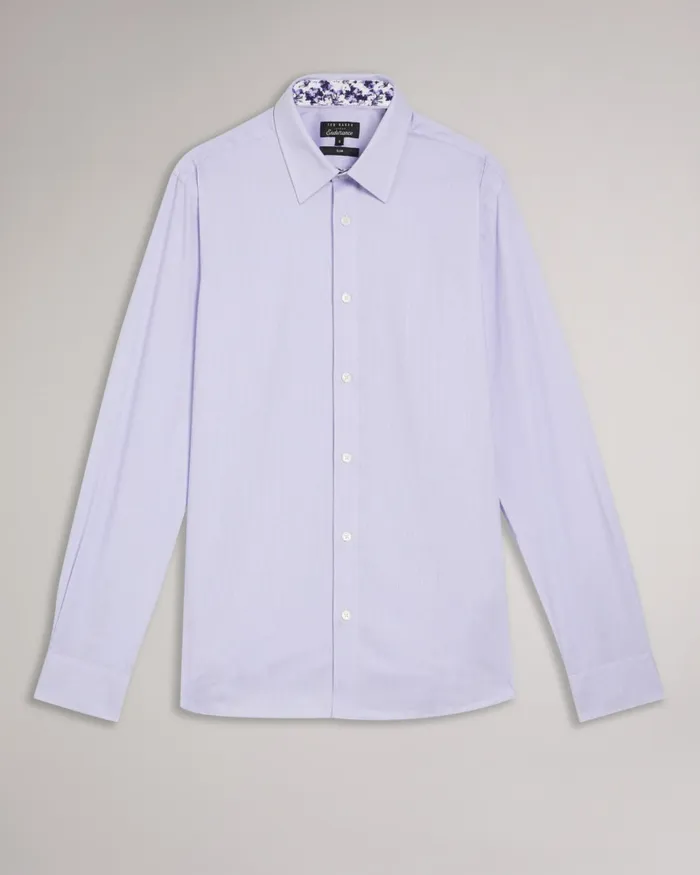 Men MICHEL 8211 Long Sleeve BiStretch Pinstripe Shirt Light Purple Ted Baker Shirts