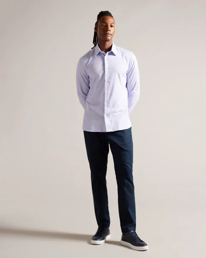 Men MICHEL 8211 Long Sleeve BiStretch Pinstripe Shirt Light Purple Ted Baker Shirts