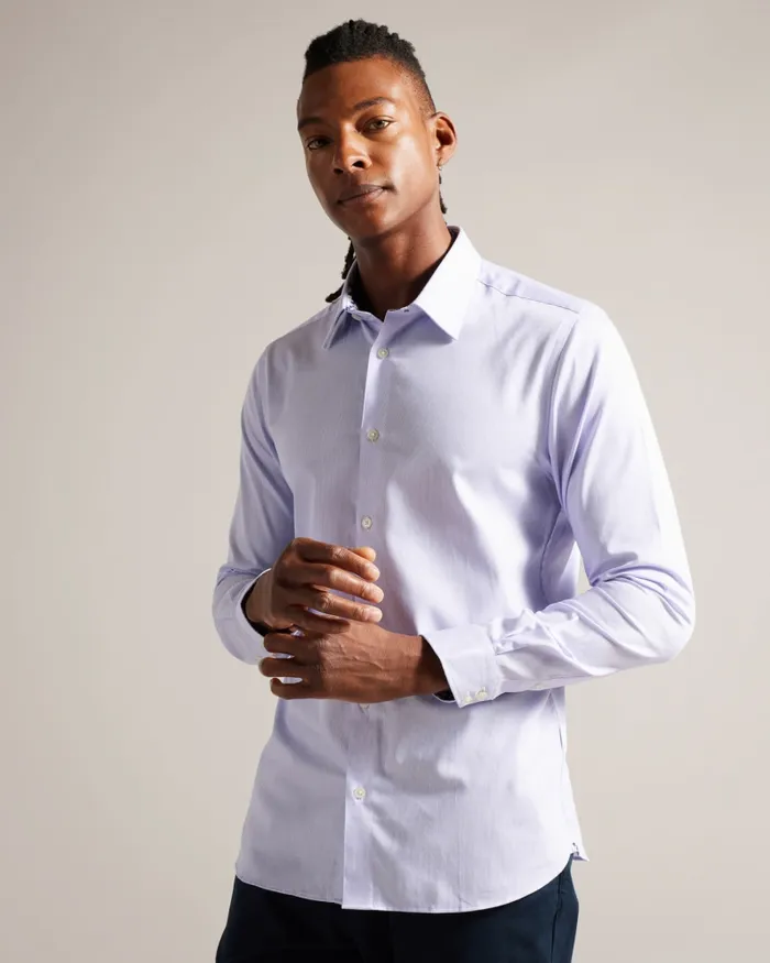 Men MICHEL 8211 Long Sleeve BiStretch Pinstripe Shirt Light Purple Ted Baker Shirts