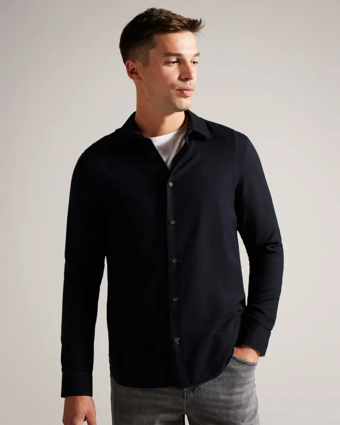 Men NARNI 8211 Lightweight Twill Flannel Shirt Black Ted Baker Shirts Men NARNI 8211 Lightweight Twill Flannel Shirt Black Ted Baker Shirts