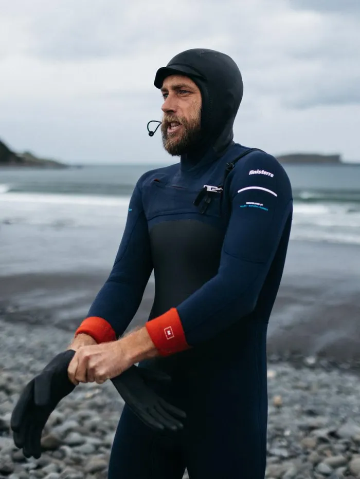 Men Nieuwland 5545mm Yulex Chest Zip Hooded Wetsuit Ink Finisterre Wetsuits