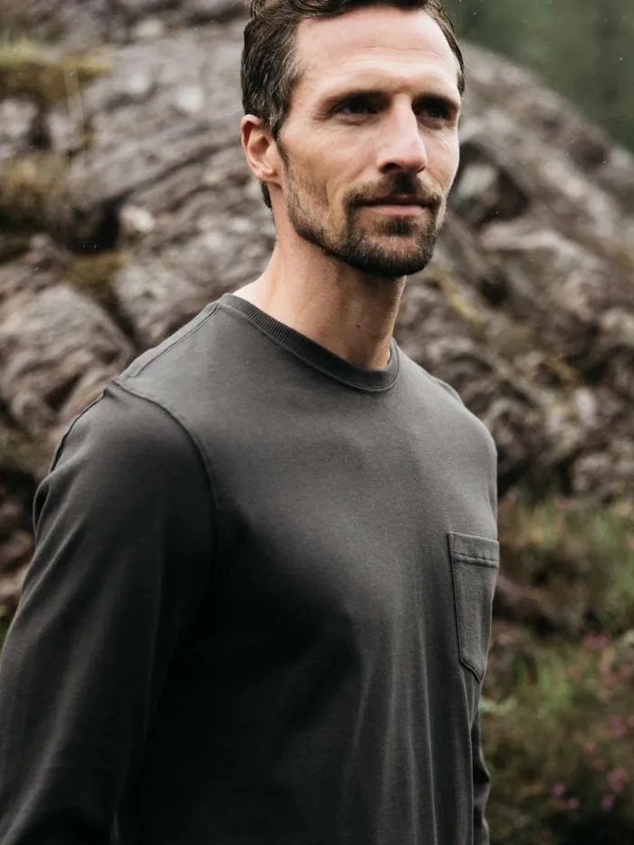 Men Orca Recycled Pocket Long Sleeve TShirt Raven Black Finisterre TShirts
