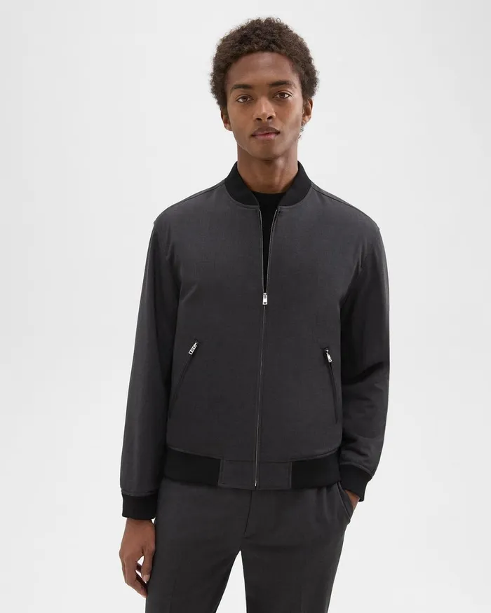 Men Outerwear Theory Tailored Bomber Jacket In Stretch Wool Dark Charcoal