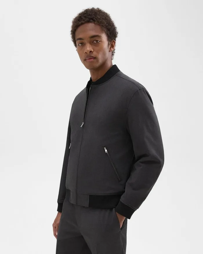 Men Outerwear Theory Tailored Bomber Jacket In Stretch Wool Dark Charcoal