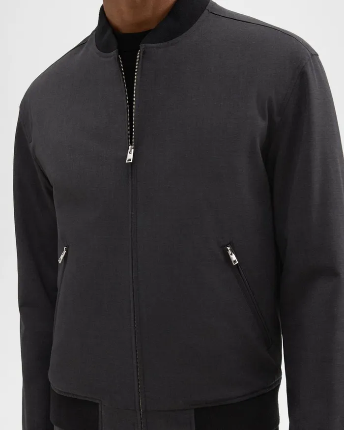Men Outerwear Theory Tailored Bomber Jacket In Stretch Wool Dark Charcoal