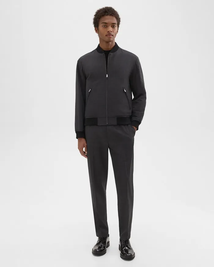 Men Outerwear Theory Tailored Bomber Jacket In Stretch Wool Dark Charcoal