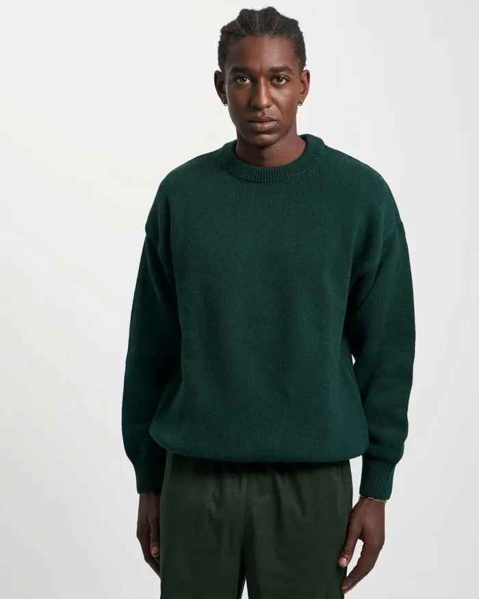 Men Oversized Merino Wool Crew Emerald Green Colorful Standard Knit Sweaters