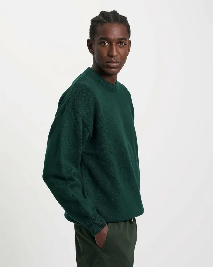 Men Oversized Merino Wool Crew Emerald Green Colorful Standard Knit Sweaters