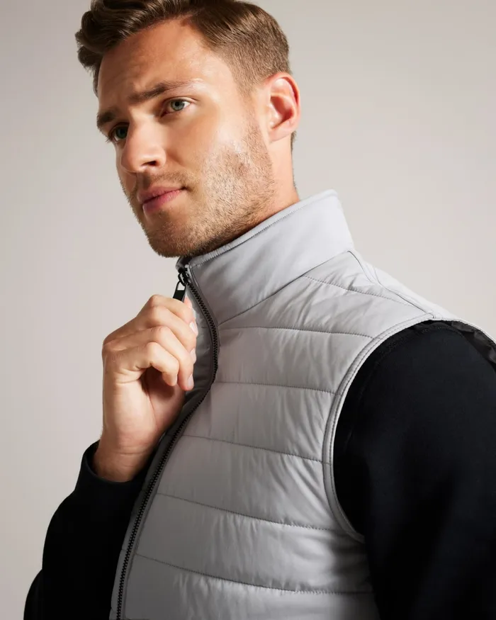 Men OVETA 8211 Showerproof Quilted Nylon Gilet Grey Ted Baker Coats and Jackets