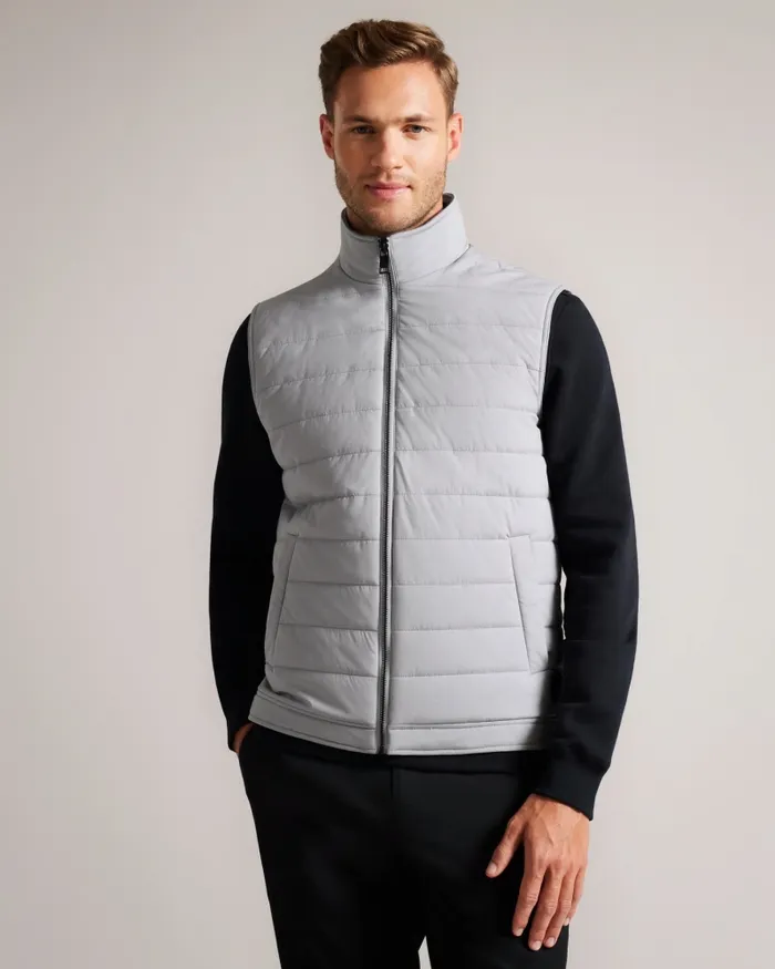 Men OVETA 8211 Showerproof Quilted Nylon Gilet Grey Ted Baker Coats and Jackets