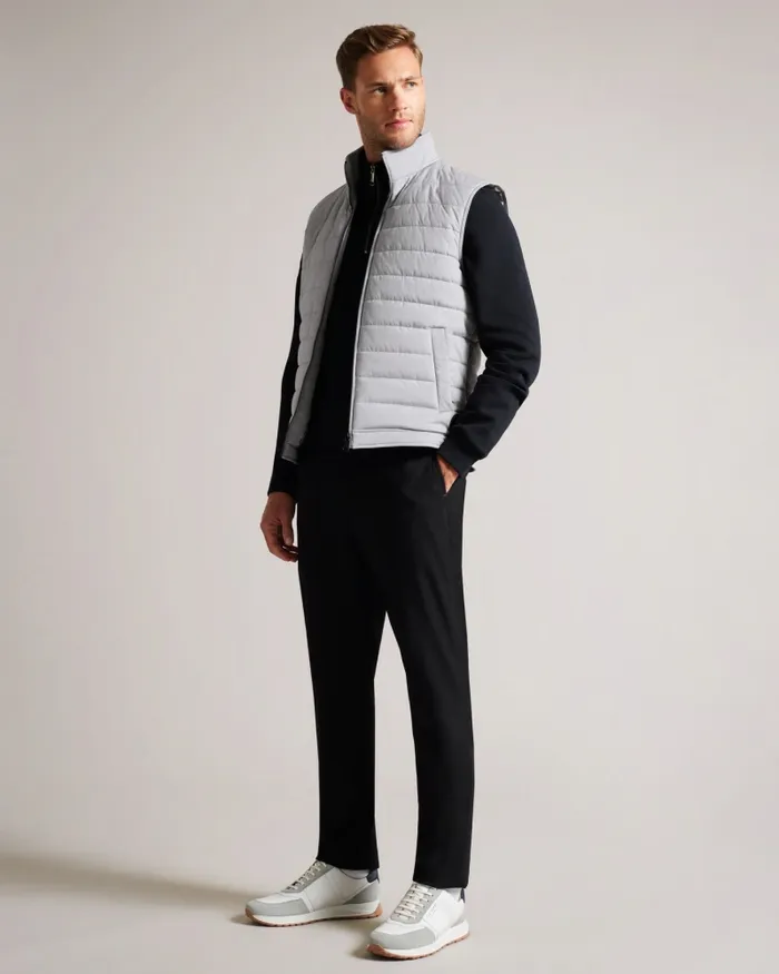 Men OVETA 8211 Showerproof Quilted Nylon Gilet Grey Ted Baker Coats and Jackets