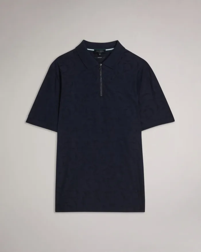 Men POLENN 8211 Tulip Textured Zip Polo Shirt Navy Ted Baker Polo Shirts