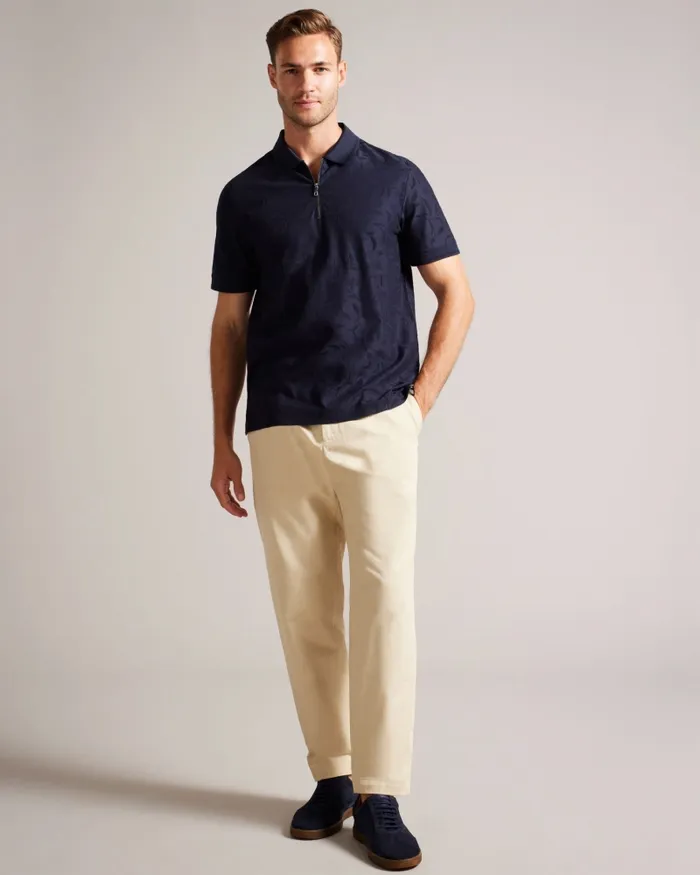 Men POLENN 8211 Tulip Textured Zip Polo Shirt Navy Ted Baker Polo Shirts