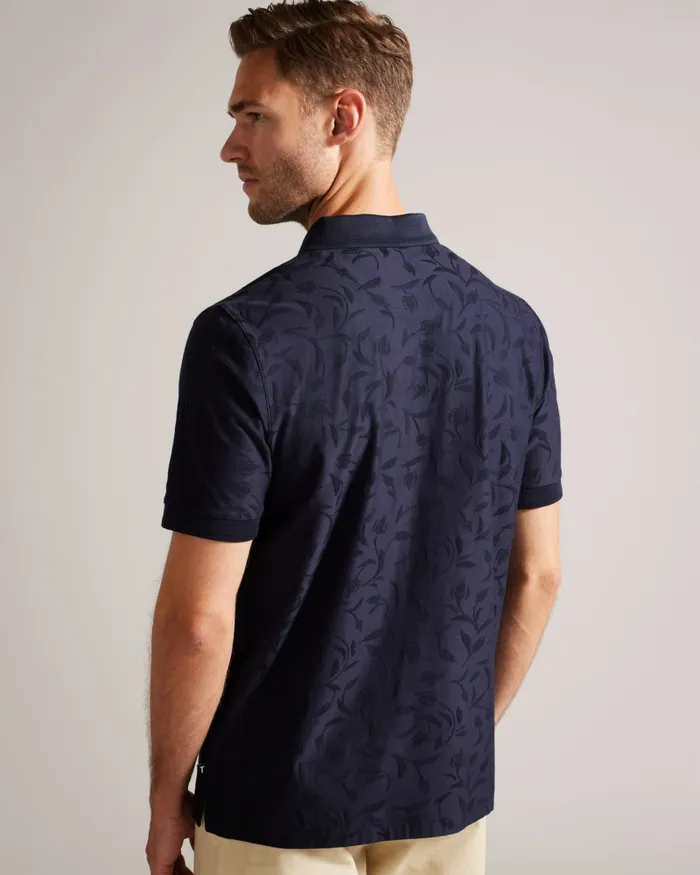 Men POLENN 8211 Tulip Textured Zip Polo Shirt Navy Ted Baker Polo Shirts