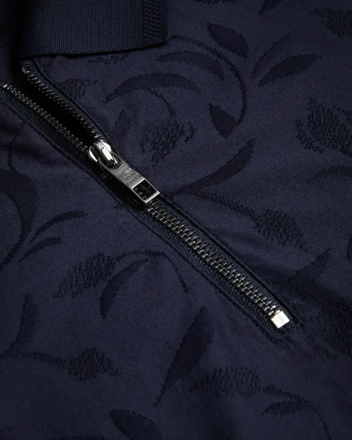 Men POLENN 8211 Tulip Textured Zip Polo Shirt Navy Ted Baker Polo Shirts