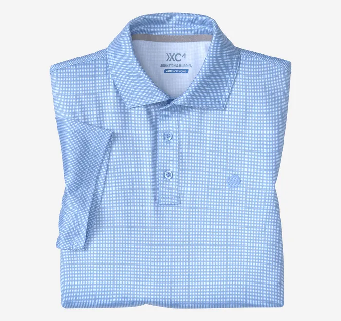 Men Polos and Tees Johnston and Murphy XC4 Performance Gingham Polos Cool Degree Light BlueWhite Mini Gingham