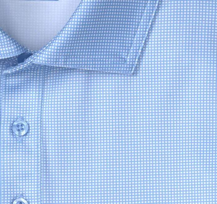 Men Polos and Tees Johnston and Murphy XC4 Performance Gingham Polos Cool Degree Light BlueWhite Mini Gingham