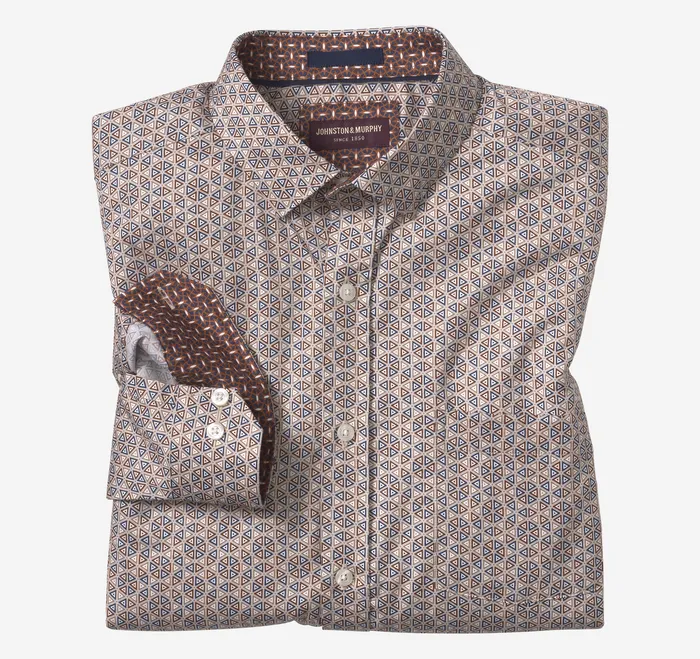 Men Printed Cotton Shirt BrownNavy Triangle Apparel Johnston and Murphy