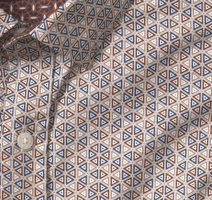 Men Printed Cotton Shirt BrownNavy Triangle Apparel Johnston and Murphy