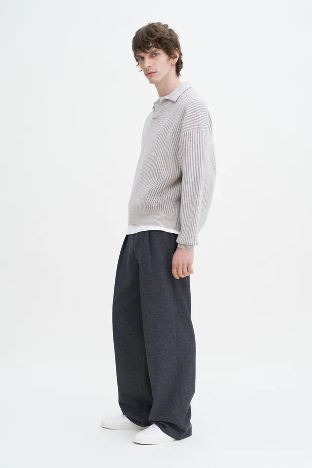 Men Ribbed Wool Polo Shirt Beigewhite Filippa K Knitwear