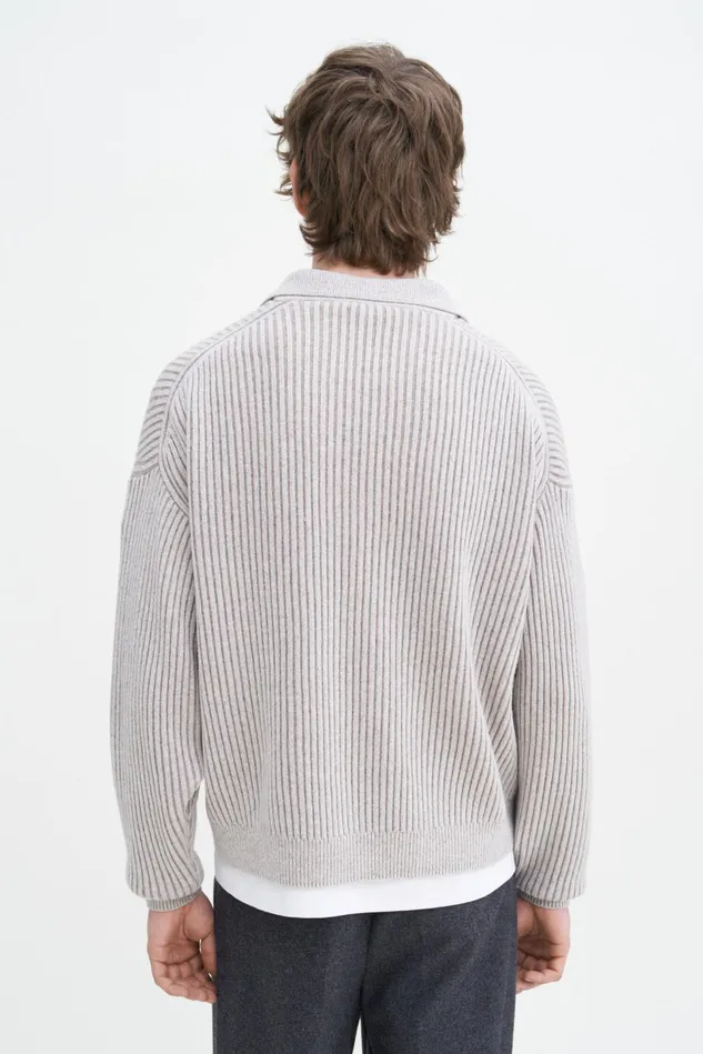Men Ribbed Wool Polo Shirt Beigewhite Filippa K Knitwear