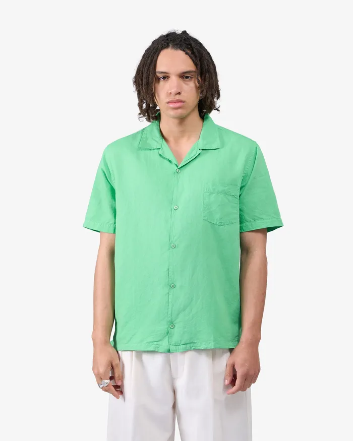 Men Shirts Colorfulstandard Linen Short Sleeved Shirt 8211 Faded Pink