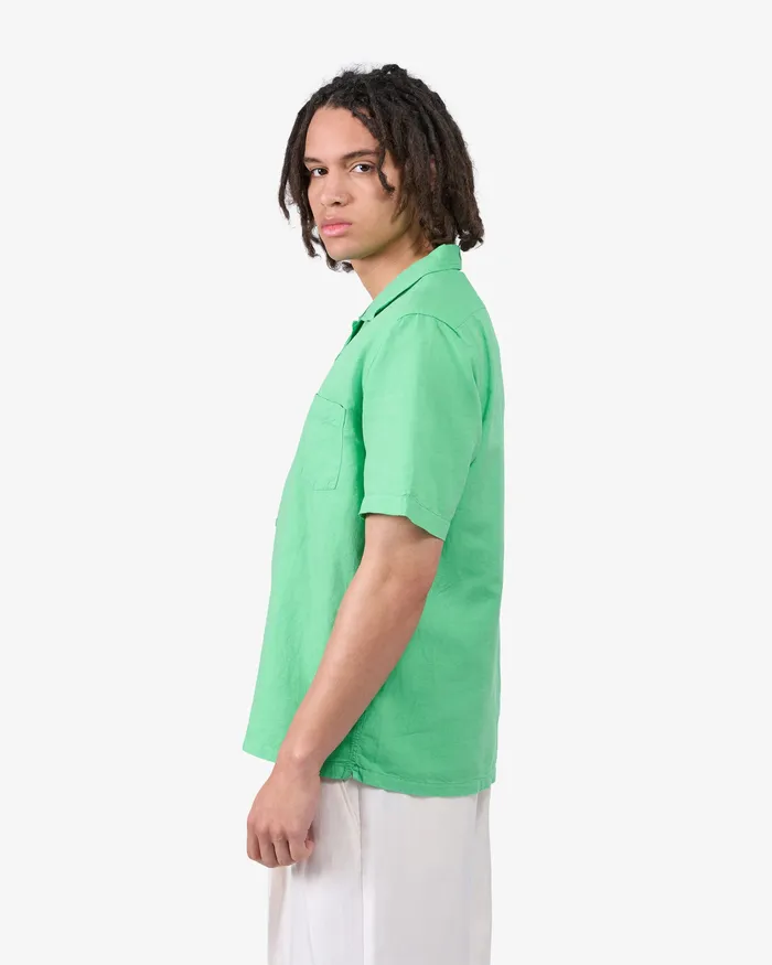 Men Shirts Colorfulstandard Linen Short Sleeved Shirt 8211 Faded Pink