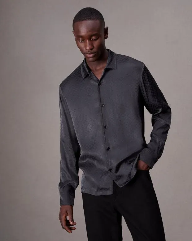 Men Shirts Rag and Bone Avery Jacquard Shirt Charcoal Jacquard