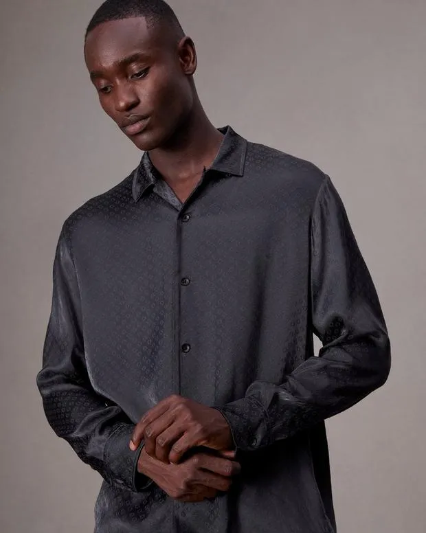 Men Shirts Rag and Bone Avery Jacquard Shirt Charcoal Jacquard