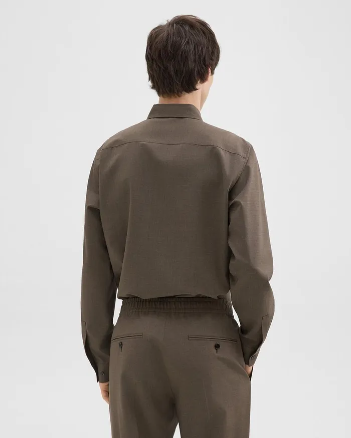 Men Shirts Theory Hugh Shirt In Virgin Wool Fossil Melange