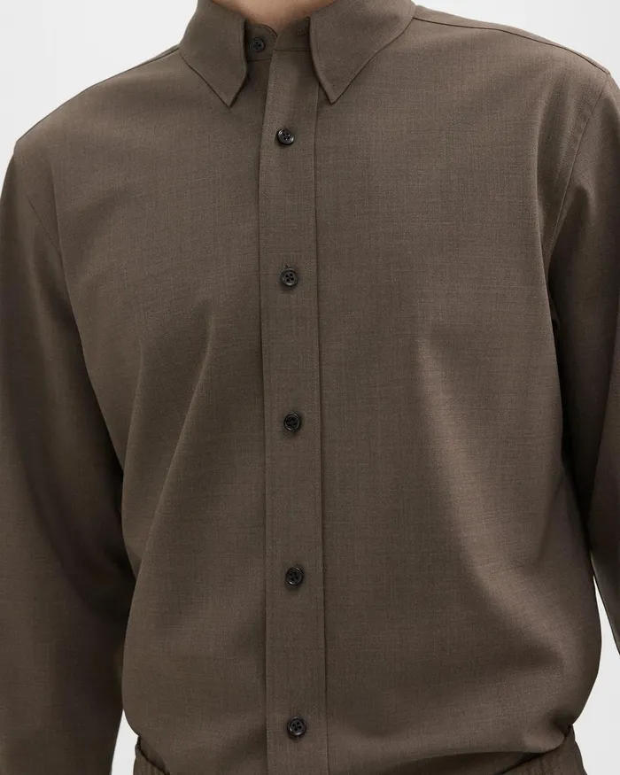 Men Shirts Theory Hugh Shirt In Virgin Wool Fossil Melange