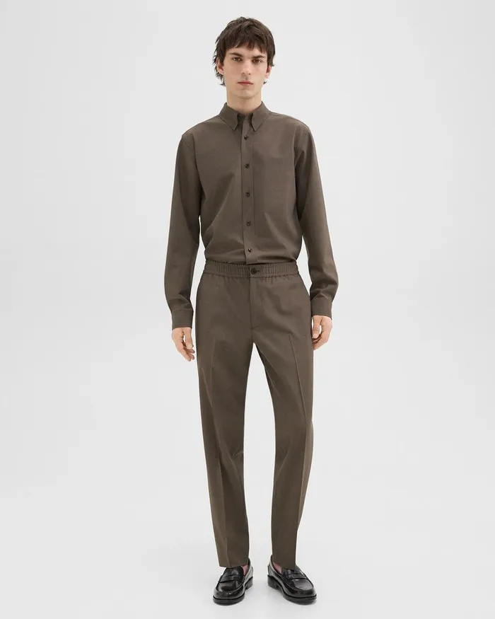 Men Shirts Theory Hugh Shirt In Virgin Wool Fossil Melange
