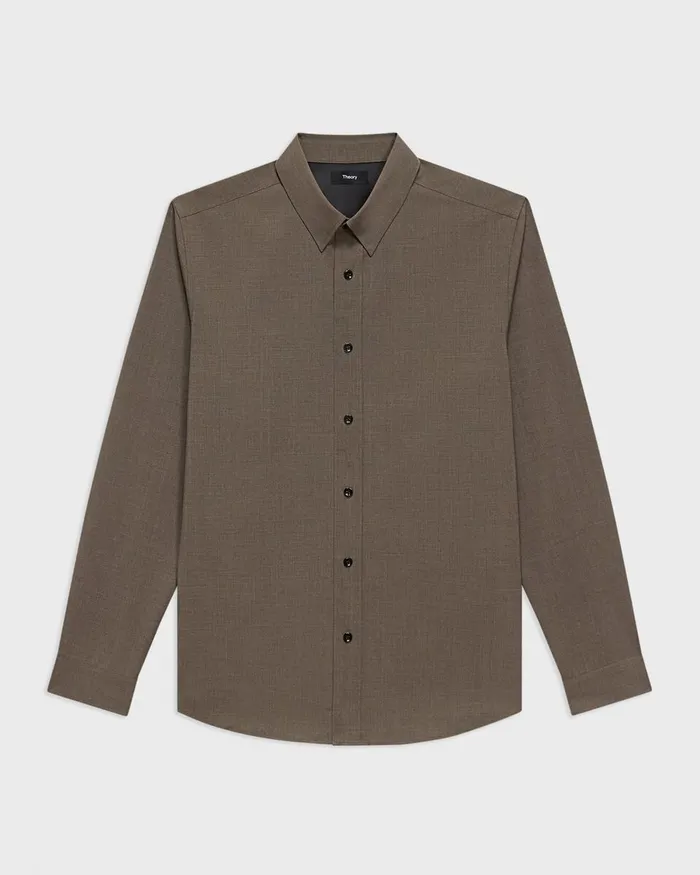 Men Shirts Theory Hugh Shirt In Virgin Wool Fossil Melange