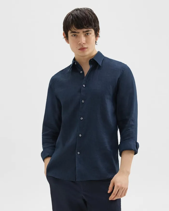 Men Shirts Theory Irving Shirt In Relaxed Linen Baltic