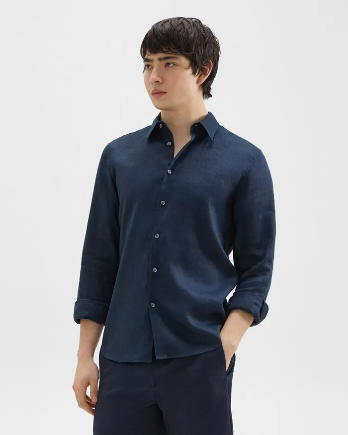 Men Shirts Theory Irving Shirt In Relaxed Linen Baltic