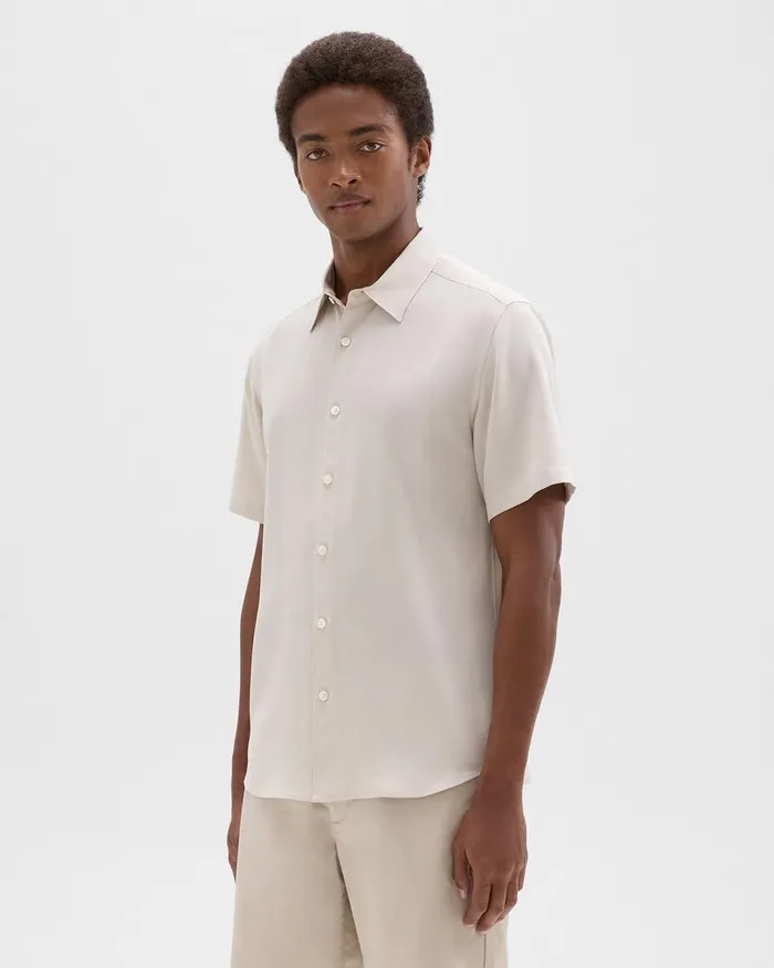 Men Shirts Theory Irving ShortSleeve Shirt In Fluid Twill New Sand