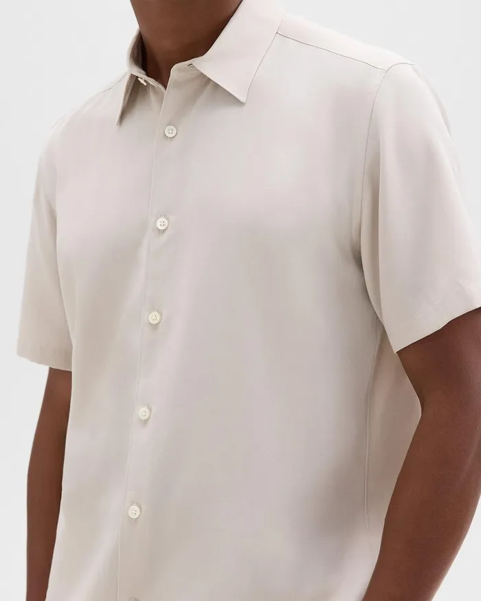 Men Shirts Theory Irving ShortSleeve Shirt In Fluid Twill New Sand