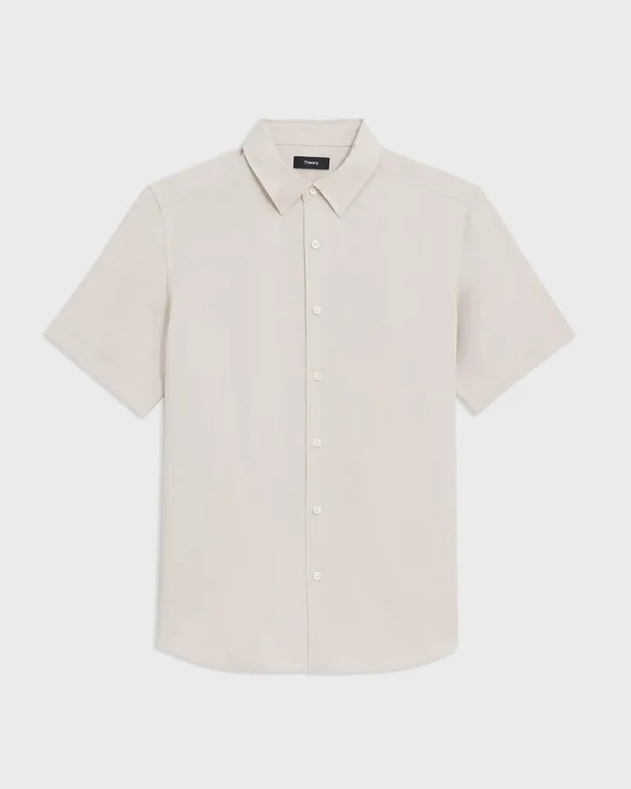 Men Shirts Theory Irving ShortSleeve Shirt In Fluid Twill New Sand