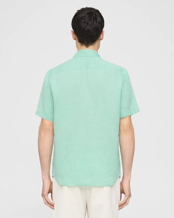 Men Shirts Theory Irving ShortSleeve Shirt In Relaxed Linen Celadon