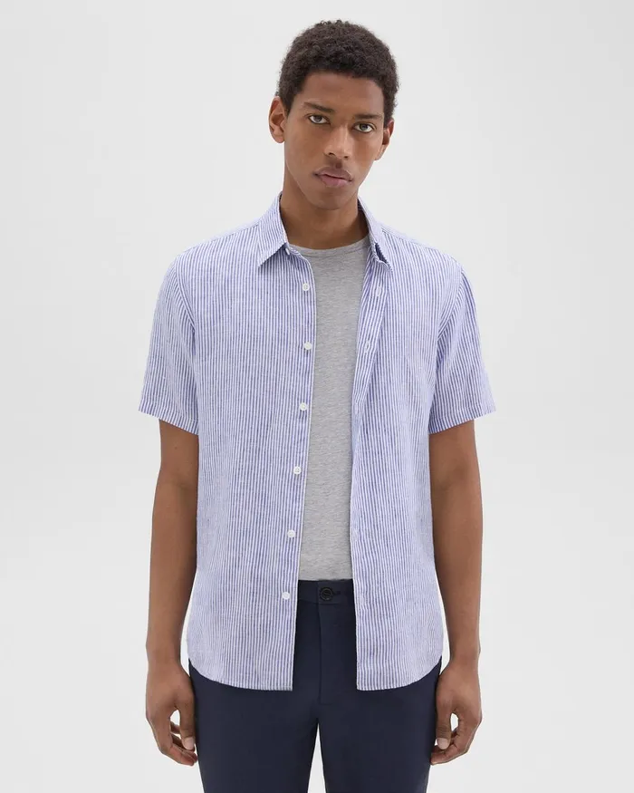 Men Shirts Theory Irving ShortSleeve Shirt In Relaxed Linen Whiteocean