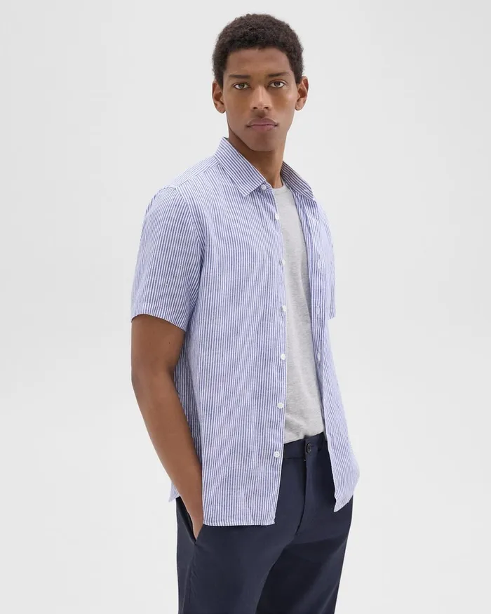 Men Shirts Theory Irving ShortSleeve Shirt In Relaxed Linen Whiteocean