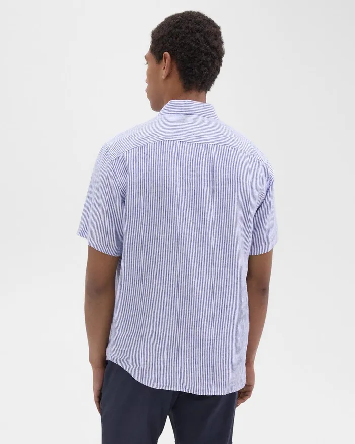 Men Shirts Theory Irving ShortSleeve Shirt In Relaxed Linen Whiteocean