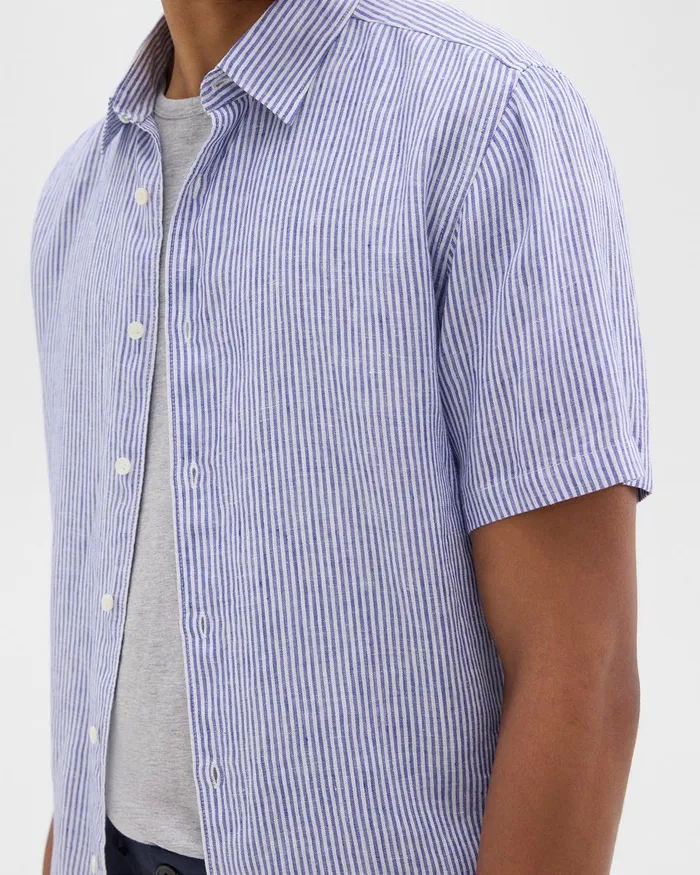 Men Shirts Theory Irving ShortSleeve Shirt In Relaxed Linen Whiteocean