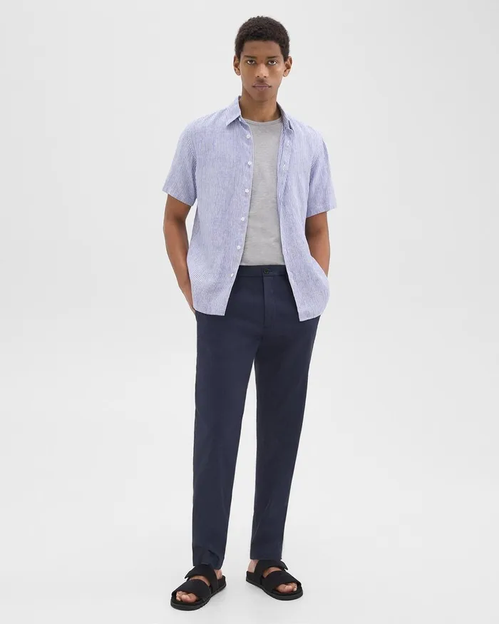 Men Shirts Theory Irving ShortSleeve Shirt In Relaxed Linen Whiteocean