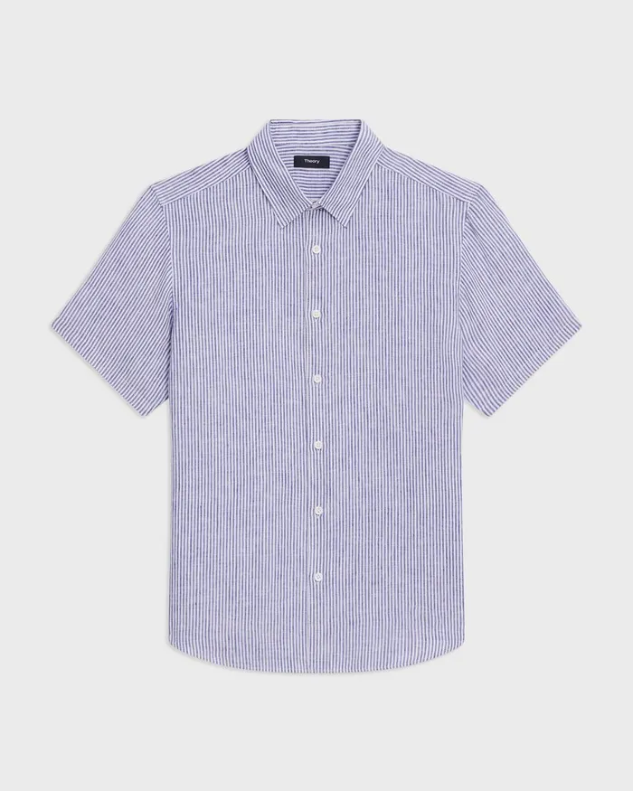 Men Shirts Theory Irving ShortSleeve Shirt In Relaxed Linen Whiteocean