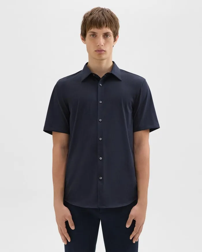 Men Shirts Theory Irving ShortSleeve Shirt In Structure Knit Eclipse