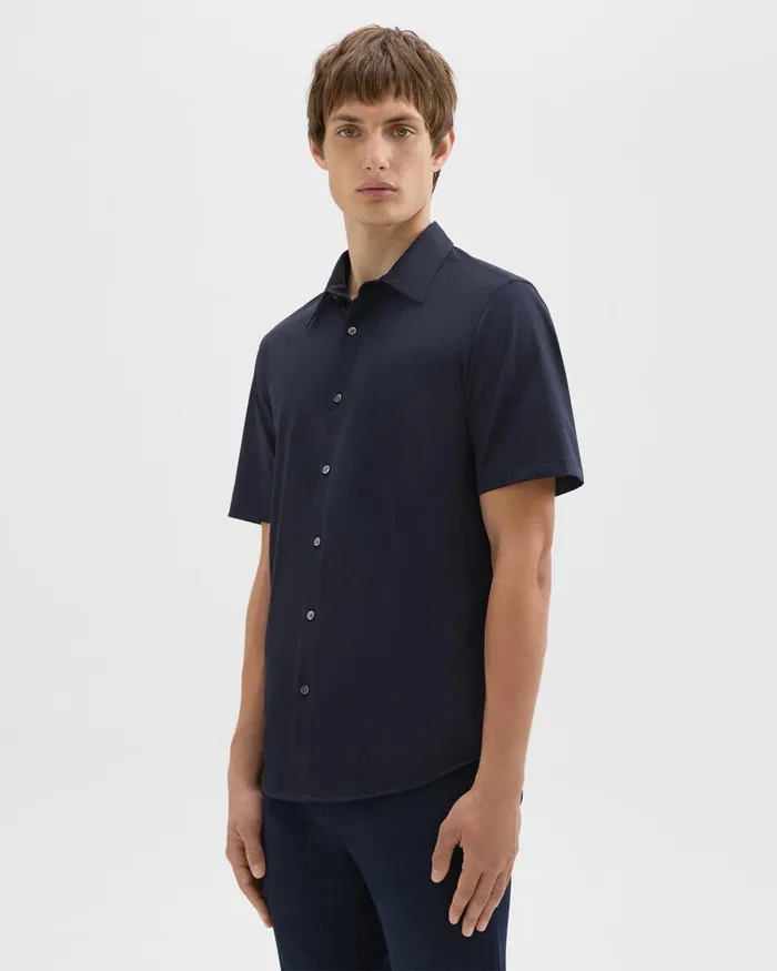 Men Shirts Theory Irving ShortSleeve Shirt In Structure Knit Eclipse