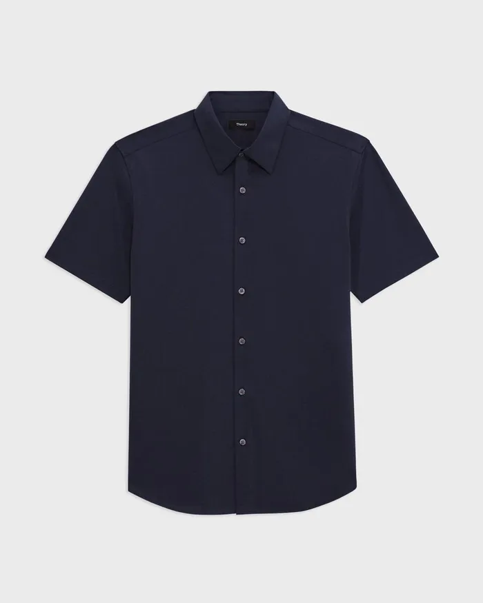 Men Shirts Theory Irving ShortSleeve Shirt In Structure Knit Eclipse
